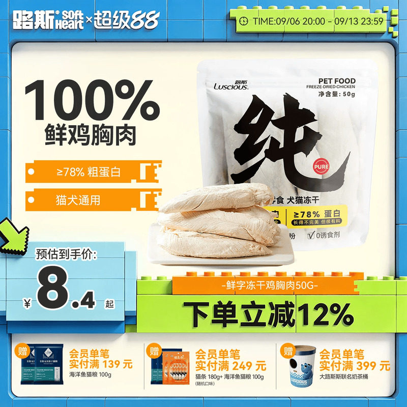 路斯纯鲜鸡胸肉50g 8.3元，路斯纯鲜鸡胸肉250g 37元 - 86线报