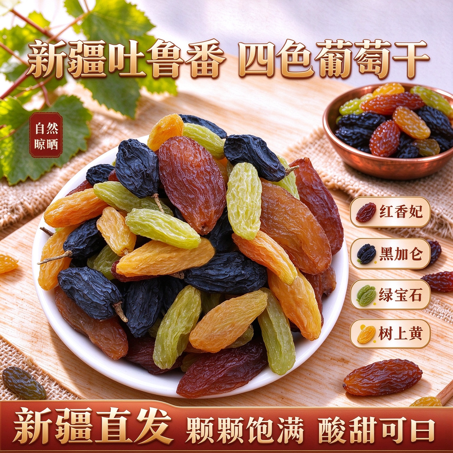 新疆特产吐鲁番四色葡萄干红绿香妃超大颗粒免洗孕妇干果年货零食