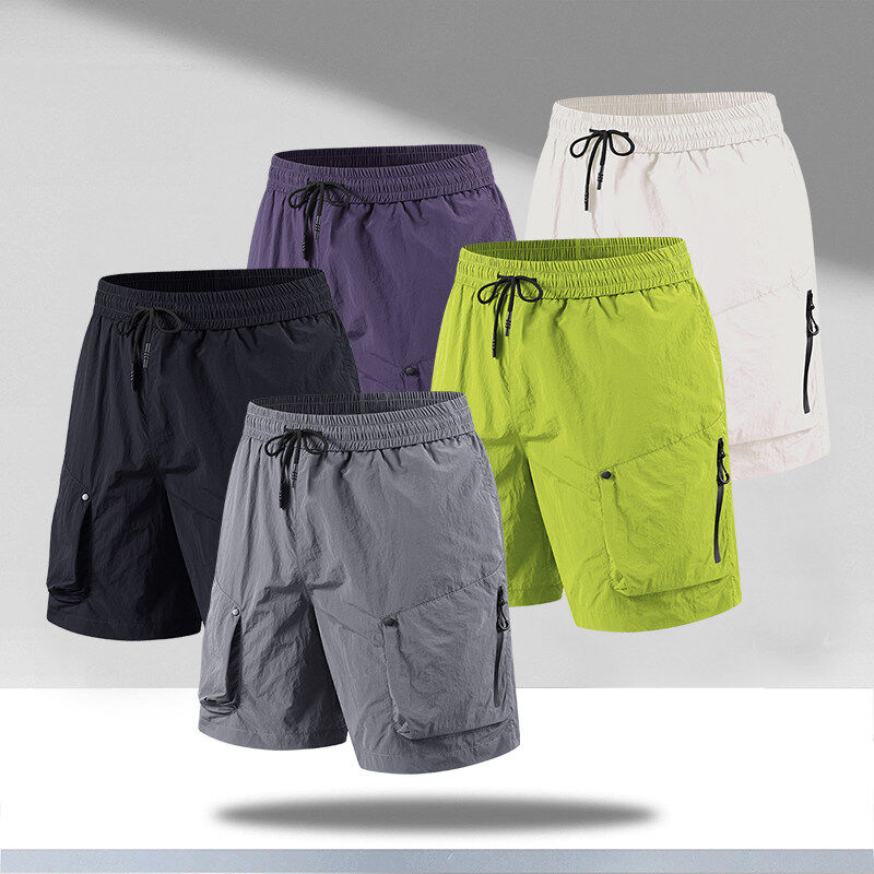 夏季户外速干工装短裤拉链多口袋中裤宽松直筒五分裤透气沙滩裤子