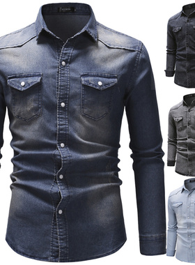 男牛仔衬衫 Jeans shirt desgin Men cowboy cotton denim Shirts