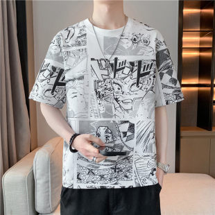 常年2026夏新款 圆领T恤M 纯色休闲打底衫 短袖 8XL 男士 外贸港风大码