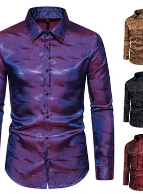 外贸跨境大码衬衣男士提花休