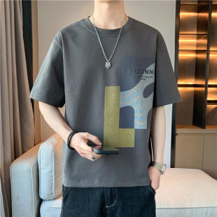 2026夏新款 上衣M 纯色休闲潮男士 圆领T恤打底衫 8XL 短袖 外贸大码