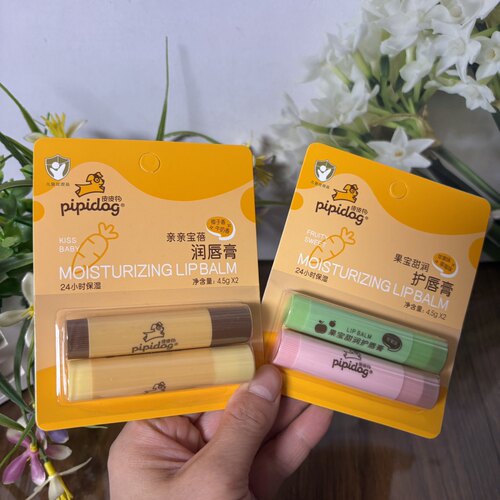 皮皮狗亲亲宝蓓润唇膏2支装果宝甜润护唇膏保湿滋润无色儿童唇膏