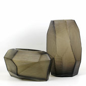 卡莎慕棕色特大手工玻璃花瓶几何创意落地石纹摆件样板间装 饰组合