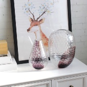 简欧风手工吹制磨刻透明琉璃花瓶轻奢家居装 饰工艺品摆件水滴小口