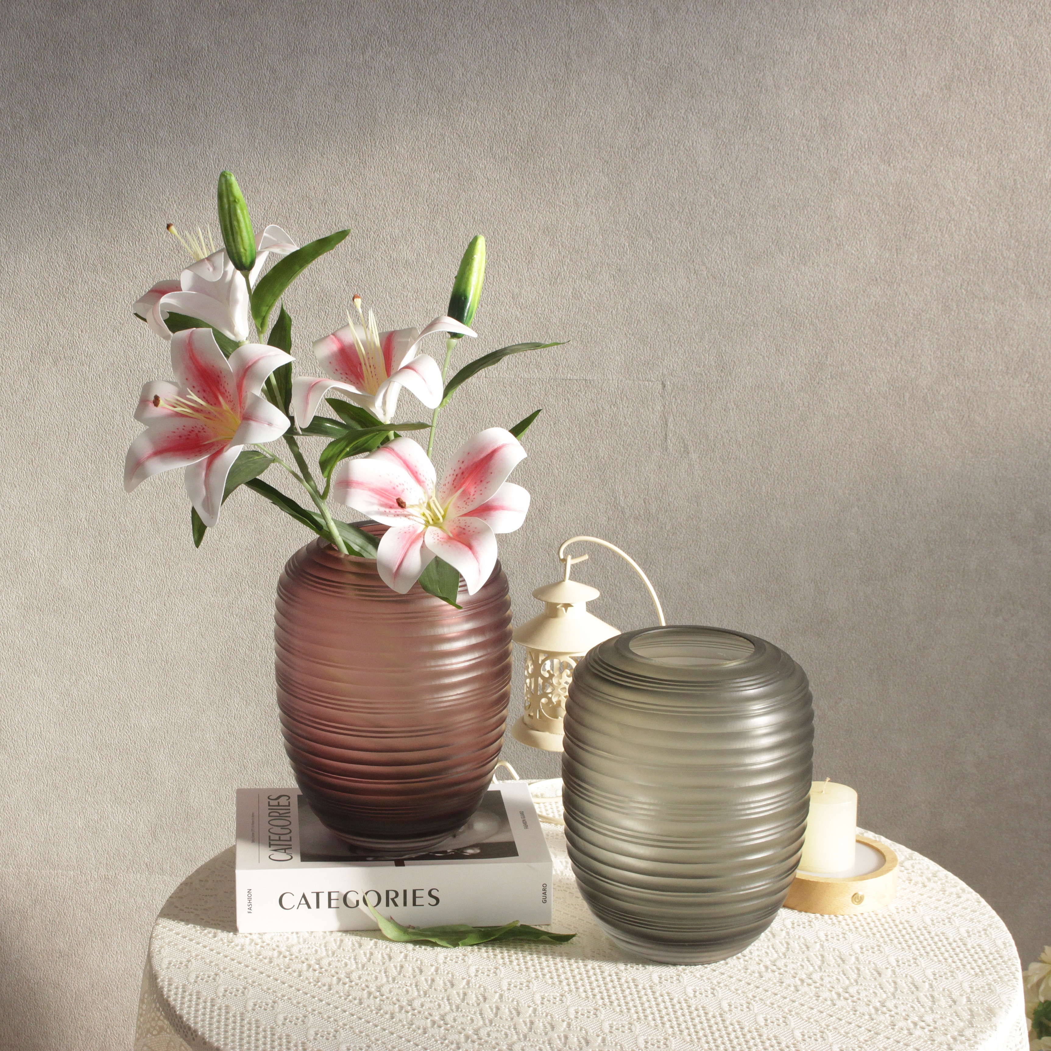 欧式手工吹制磨刻琉璃花瓶摆件家居装饰客厅餐桌水培花器轻奢高雅