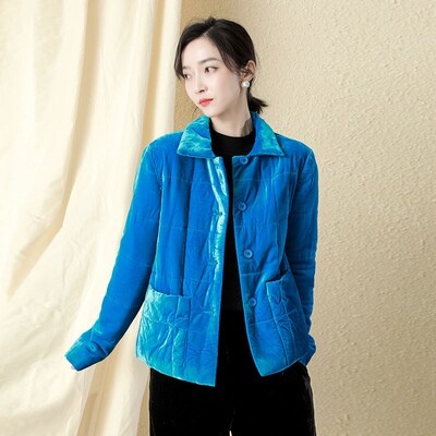 复古显瘦棉服真丝绒改良宽松上衣