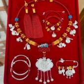 足银999宝宝长命锁纯银项圈银镯子新中式 国风编织项链婴儿周岁礼