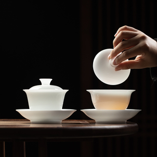 原矿高岭土冰种白瓷功夫茶具家用盖碗茶杯泡茶三才碗