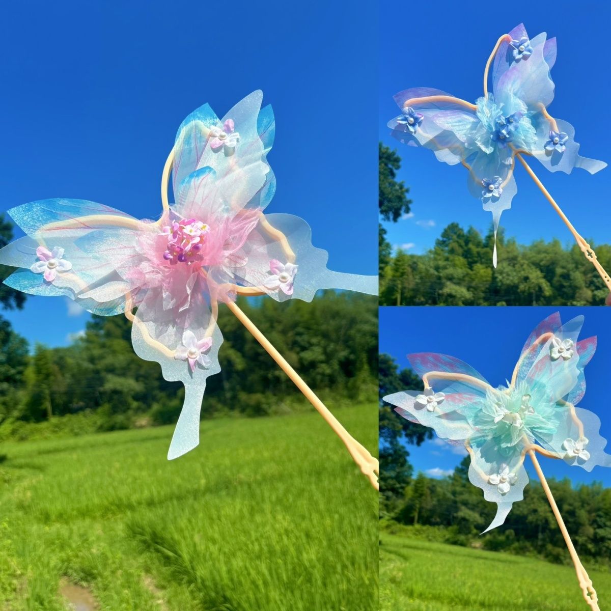 原创绢花大蝴蝶镂空团扇手持扇子中式拍照古风异形lolita汉服道具