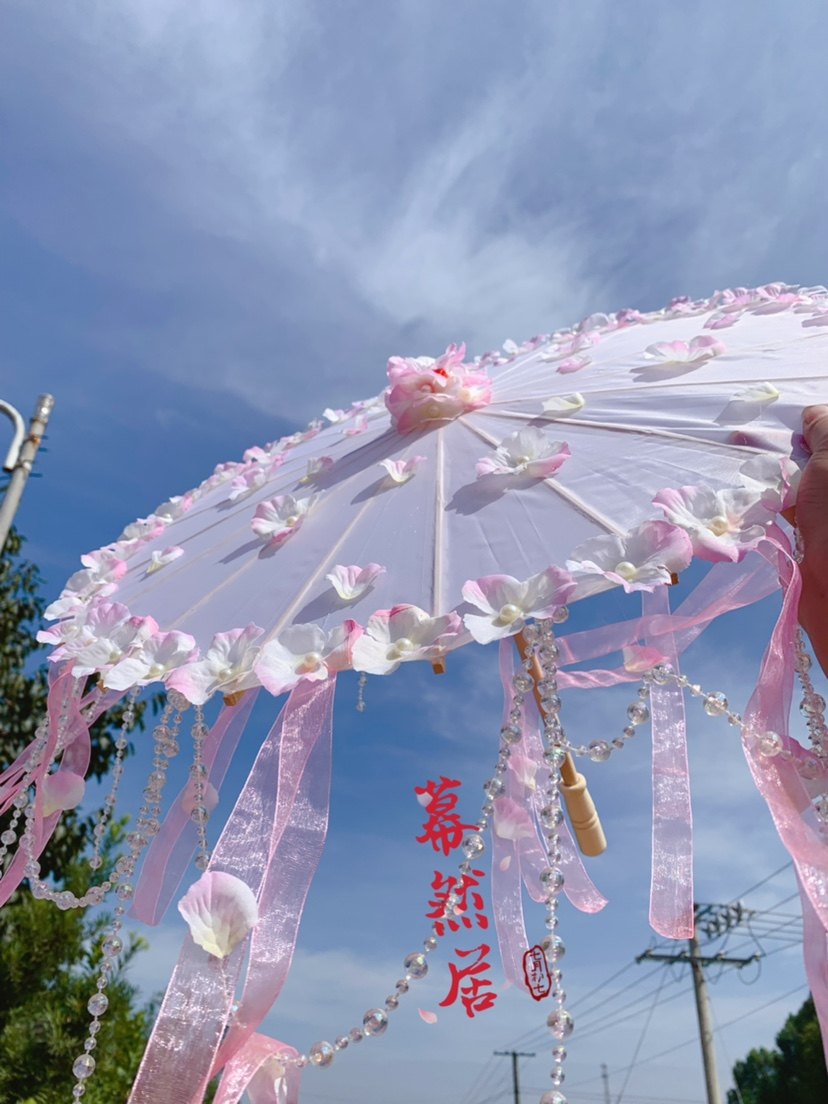 幕然居儿童小花伞遮阳超仙舞蹈摄影花伞汉服配饰Lolita飘带珠链伞