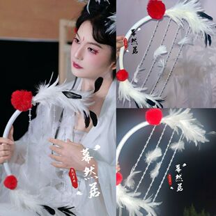 原创仙鹤羽毛箜篌成品百搭拍照走秀道具摄影汉服配饰cos白鹤拟人