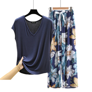 冰丝凉套装 人造棉睡衣女士夏季 家居服夏天薄款 棉绸长裤 莫代尔无袖