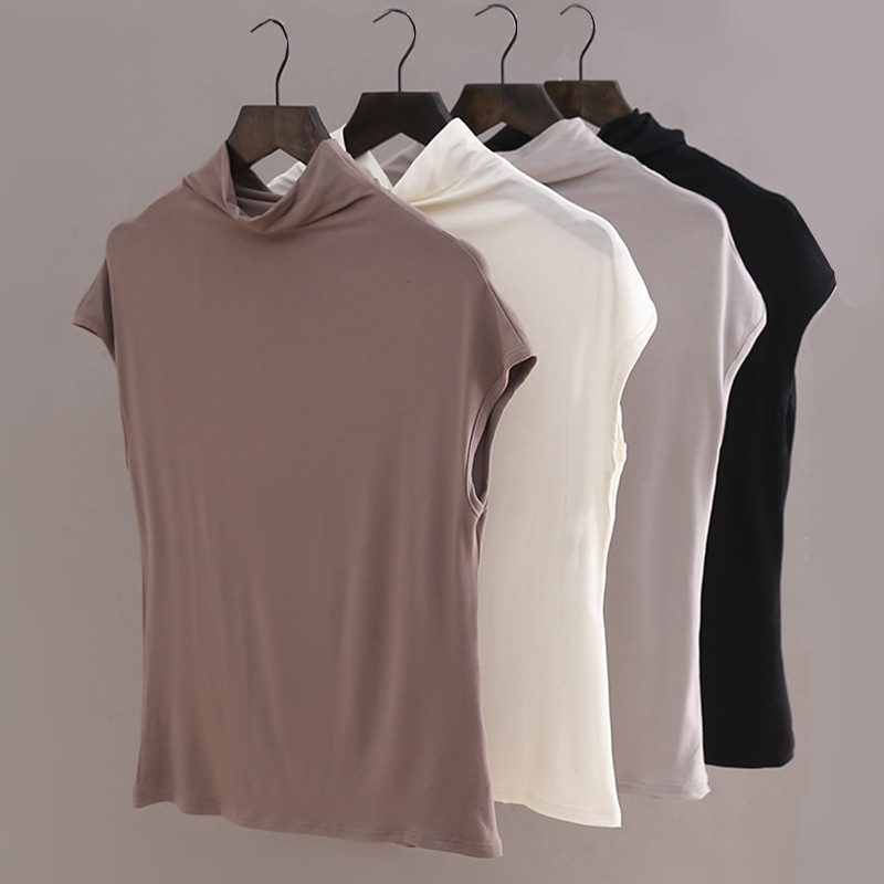 2018欧洲站半高领打底衫女显瘦莫代尔背心无袖小高领t恤春装立领