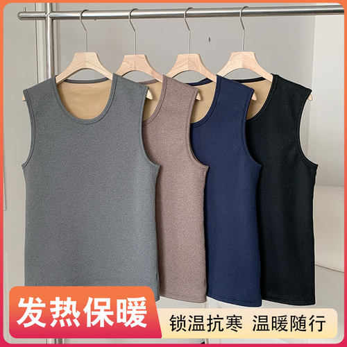 德绒发热背心男中年爸爸保暖内衣上衣睡衣冬款大码加厚马甲打底衫