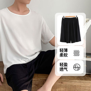 五分裤 男款 绵绸裤 2024人造棉睡裤 家居沙滩裤 夏季 宽松大码 休闲短裤