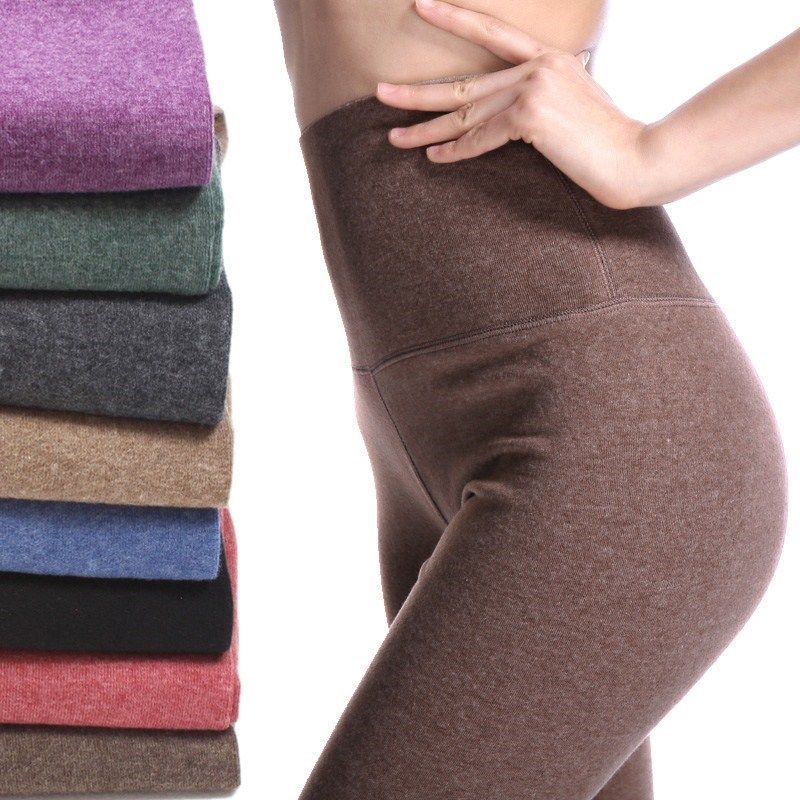 秋冬高腰德绒保暖裤女双面绒加厚打底裤发热内穿紧身护膝棉质秋裤