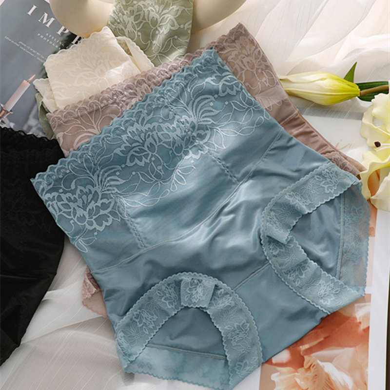 高腰蕾丝内裤高腰女强力收腹提臀透气无痕抗菌女士冰丝收腹内裤薄