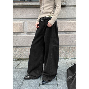 grape wang 轻解构宽松弧线茧型牛仔裤秋季新款高腰裤