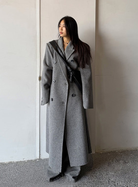 grape wang 双排扣骆驼绒大衣宽松手工双面呢外套羊毛秋冬新款