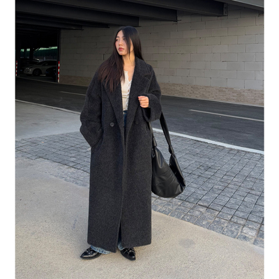 grape wang 原创设计款苏力羊毛大衣高级感秋冬长毛毛呢外套