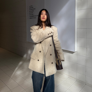 grape wang  富家千金  羊毛混纺小香风收腰外套秋冬宽松毛呢上衣