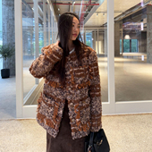 原创羊毛轻奢粗花毛呢小香风外套上衣宽松短款 grape wang