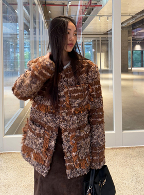 grape wang 原创羊毛轻奢粗花毛呢小香风外套上衣宽松短款