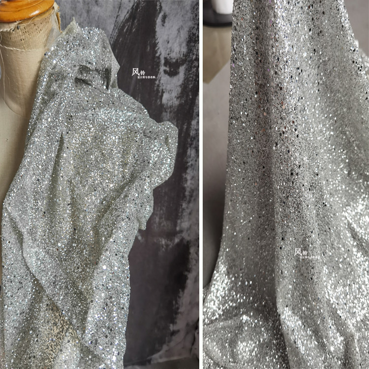 原创银钻铺满全部纱 闪亮烫钻亮片布烫金网纱面料礼服表演服面料