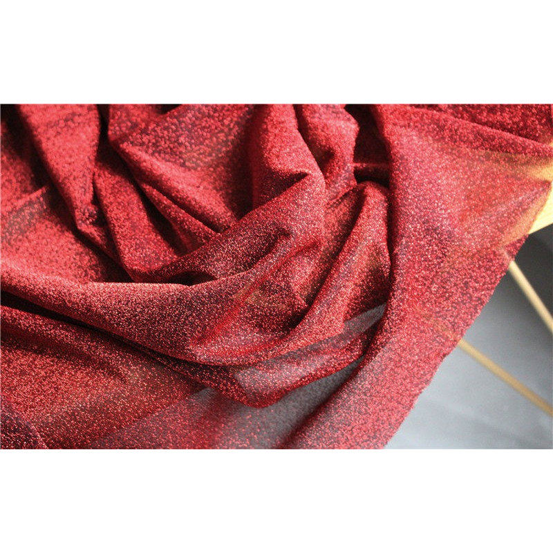 双层网纱糖果红色不规则钻石闪光布料 礼服背景设计师创意布料