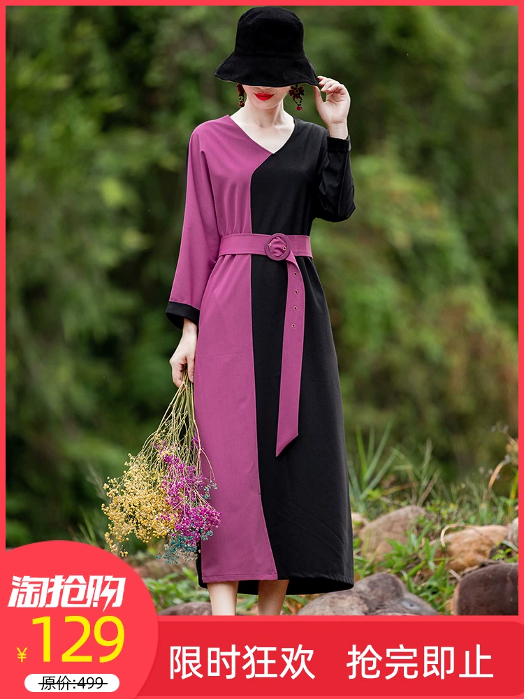[Mua 129] Váy phụ nữ phong cách dân tộc Yingru vào mùa thu và mùa đông trông mỏng và váy dài cổ điển - váy đầm