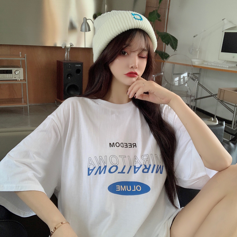 Real price ᦇ white short sleeve letter T-shirt women's fashion loose bottomed shirt with T-shirt