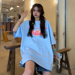 實拍實價#t恤女夏季超火韓版寬鬆少女感印花減齡tee百搭港味上衣