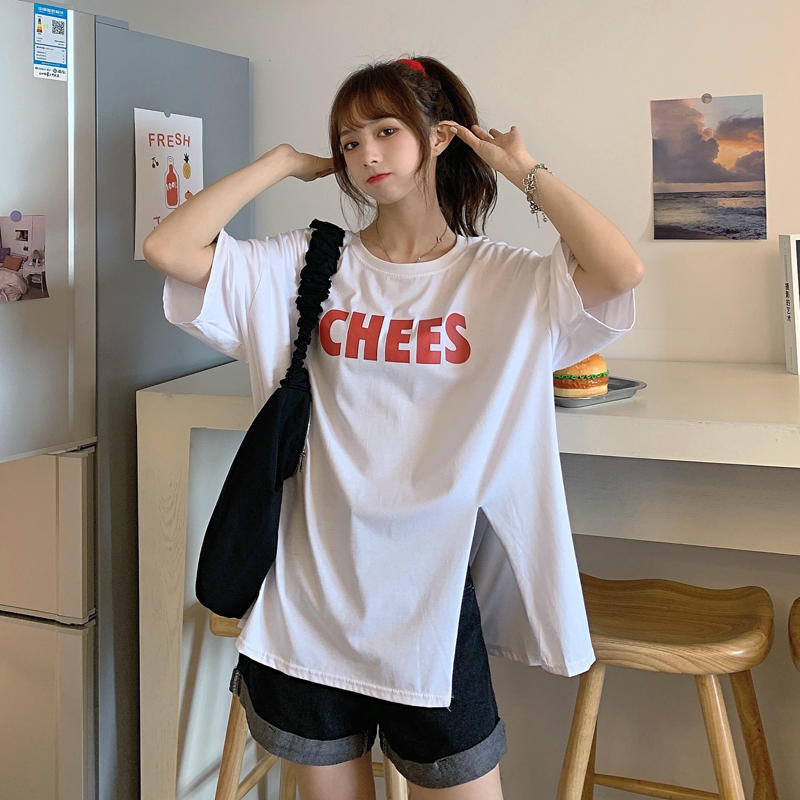 Real price split top mid length lower garment disappears short sleeve T-shirt girl