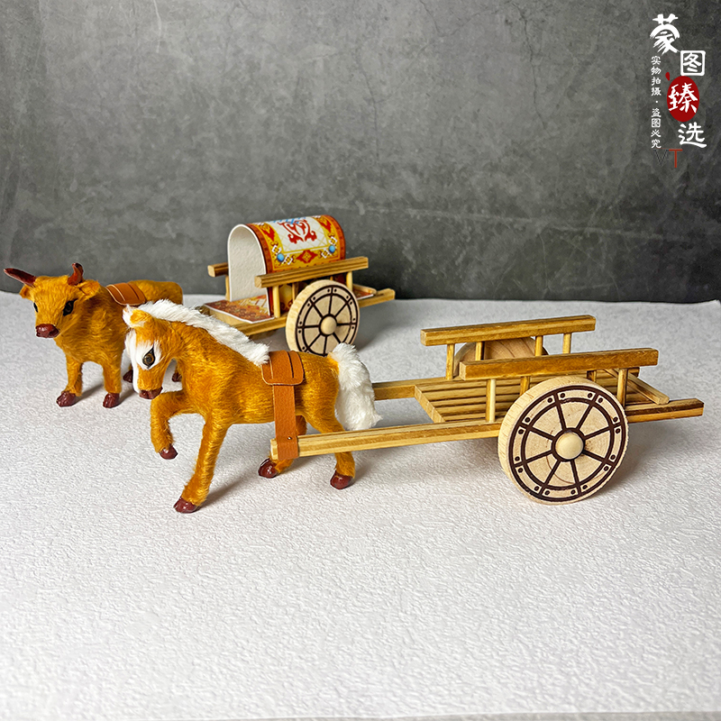 蒙古族特色摆件牛拉车摆设内蒙古工艺品蒙古勒勒车模型草原勒勒车