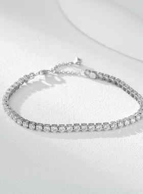 单排满钻锆石手链S925纯银轻奢网球链欧美时尚高级感男女手饰