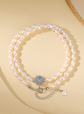 悦宝珠宝S925纯银海蓝宝珍珠