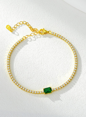 跨境欧美爆款满钻网球链S925纯银单排锆石手链轻奢高级感男女手饰