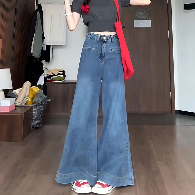 慵懒宽松显瘦大喇叭阔腿牛仔裤女
