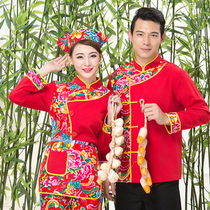农家乐农家院中餐厅服务员工作服秋装长袖中式员工服装土菜馆饭店