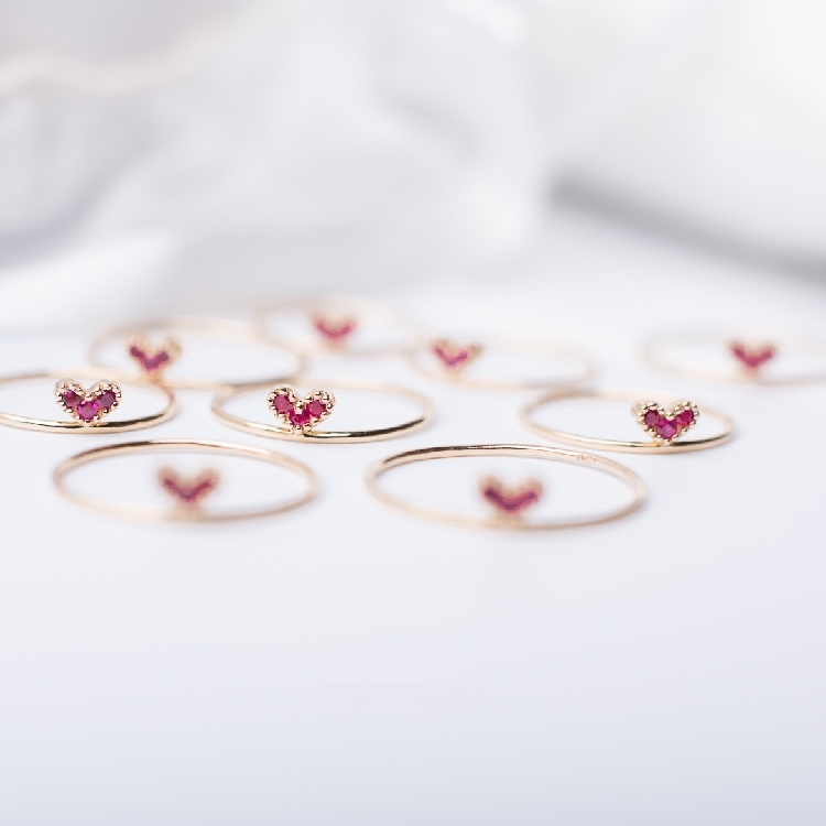 包邮lloyd韩国桃心纯银镀金戒指