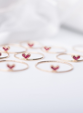特价包邮韩国lloyd同款桃心爱心红心戒指925纯银镀金细小款叠戴