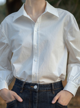 春秋新款长袖纯棉衬衫女韩范百搭显瘦设计感气质洋气职业衬衣上衣