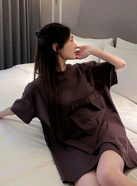 FOG短袖ESSENTIALS T恤女乌梅紫色大码过臀2024新款复线宽松街头