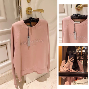 字母美式 FOG 大码 圆领加绒长款 潮 ESSENTIALS脏粉色卫衣女秋冬薄款