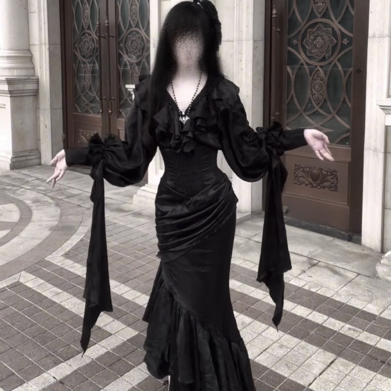 哥特风黑寡妇鱼尾裙长裙