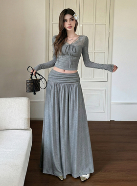 温柔风大方领蕾丝拼接上衣A字裙两件套女显瘦气质套装韩系休闲风