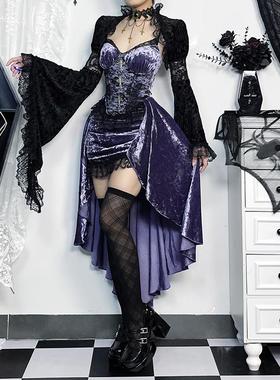 洛丽塔紫色辣妹套装女巫婆吊带拖尾裙演出服装性感礼服
