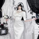 希与STUDIO万圣节哥特风蕾丝刺绣婚纱裙亚文化蕾丝拼接长袖 连衣裙